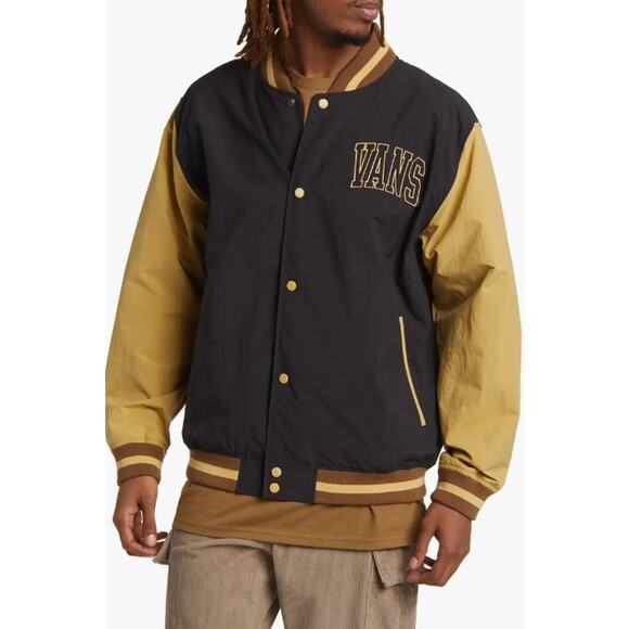 Vans Men’s Nylon Varsity Bomber Jacket – Black & Antelope Tan – Size Large – NWT - Picture 8 of 9